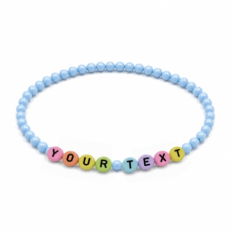 Sky Blue Shiny personalised 4mm bead bracelet with custom name and letter beads