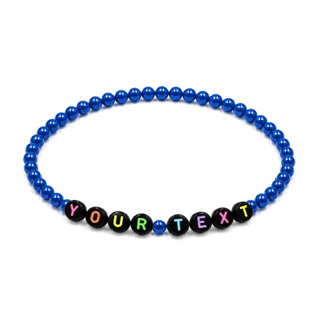 Royal Blue Shiny personalised 4mm beaded bracelet with custom name beads