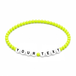 Neon Lime Shiny personalised 4mm beaded bracelet with custom name letter beads