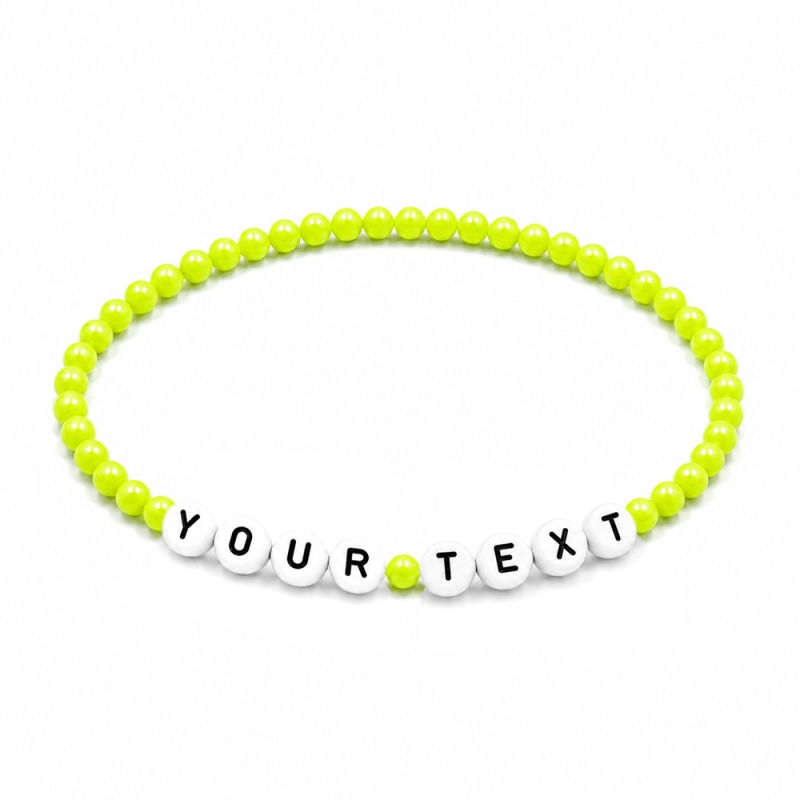 Neon Lime Shiny personalised 4mm beaded bracelet with custom name letter beads