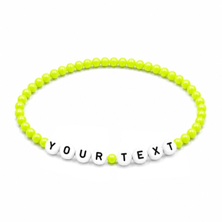 Neon Lime Shiny personalised 4mm beaded bracelet with custom name letter beads