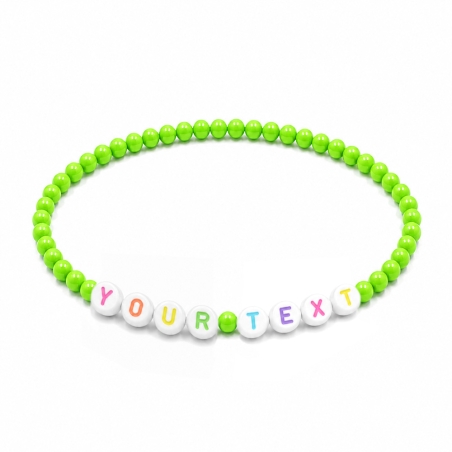 Apple Green Shiny personalised 4mm beaded bracelet with custom name letter beads
