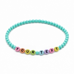 Turquoise Shiny personalised 4mm beaded bracelet with custom name letter beads