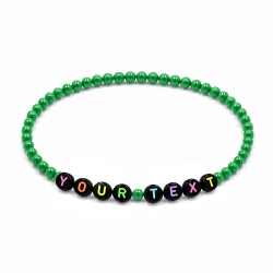 Green Shiny personalised 4mm beaded bracelet with custom name letter beads