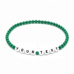 Emerald Green Shiny personalised 4mm beaded bracelet with custom name letter beads