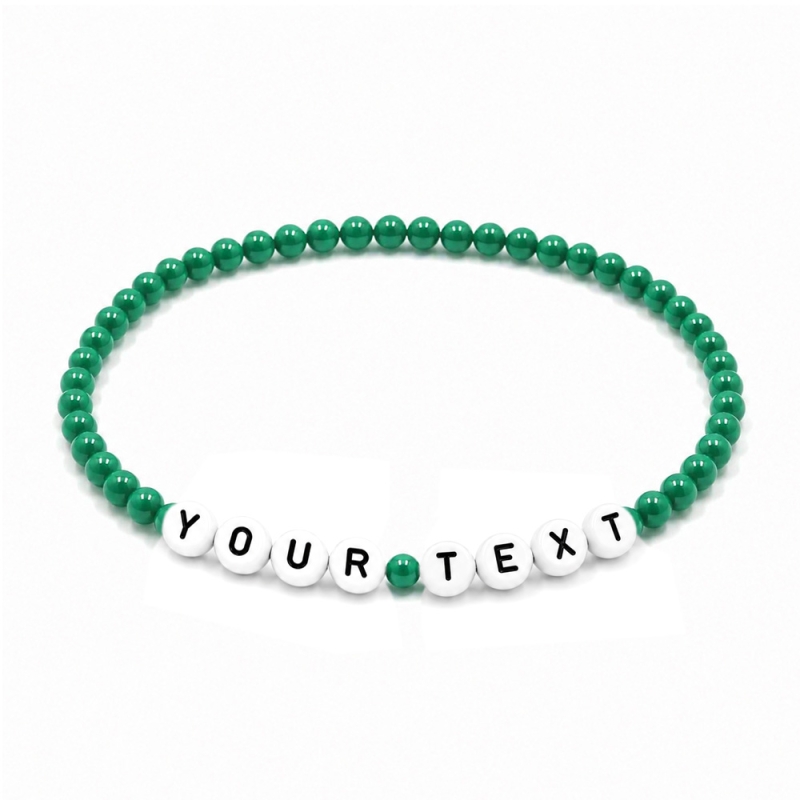 Emerald Green Shiny personalised 4mm beaded bracelet with custom name letter beads