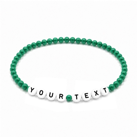 Emerald Green Shiny personalised 4mm beaded bracelet with custom name letter beads