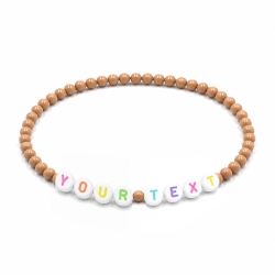 Latte Beige Shiny personalised 4mm beaded bracelet with custom name letter beads