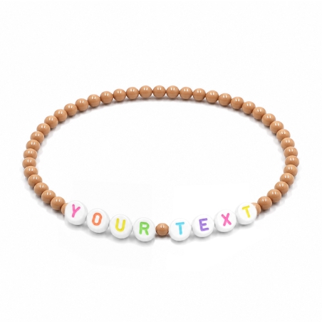 Latte Beige Shiny personalised 4mm beaded bracelet with custom name letter beads