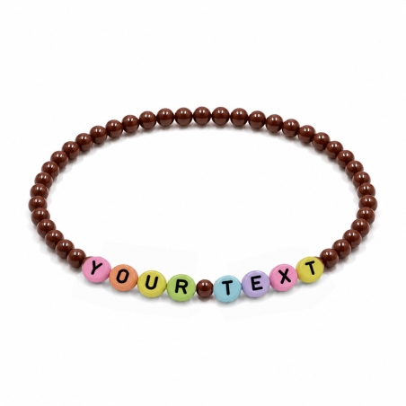 Chocolate Brown Shiny personalised 4mm beaded bracelet with custom name letter beads