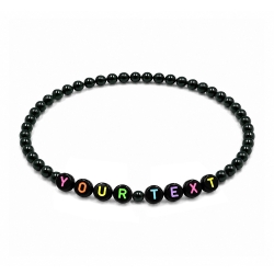 Black Shiny personalised 4mm beaded bracelet with custom name letter beads
