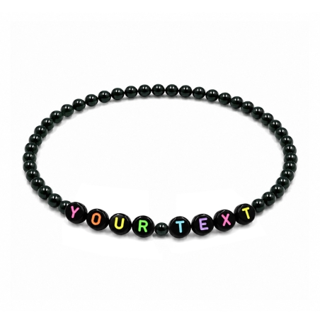 Black Shiny personalised 4mm beaded bracelet with custom name letter beads