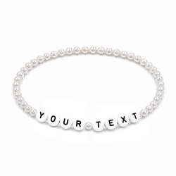 White Pearl personalised 4mm beaded bracelet with custom name letter beads and a lustrous pearl-effect finish