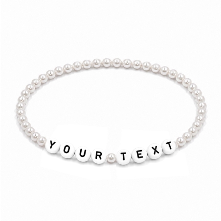 White Pearl personalised 4mm beaded bracelet with custom name letter beads and a lustrous pearl-effect finish