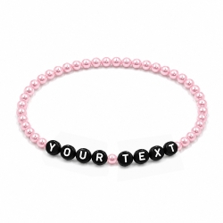 Baby Pink Pearl personalised 4mm beaded bracelet with custom name lettering and a delicate pearlescent pink finish