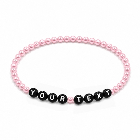Baby Pink Pearl personalised 4mm beaded bracelet with custom name lettering and a delicate pearlescent pink finish