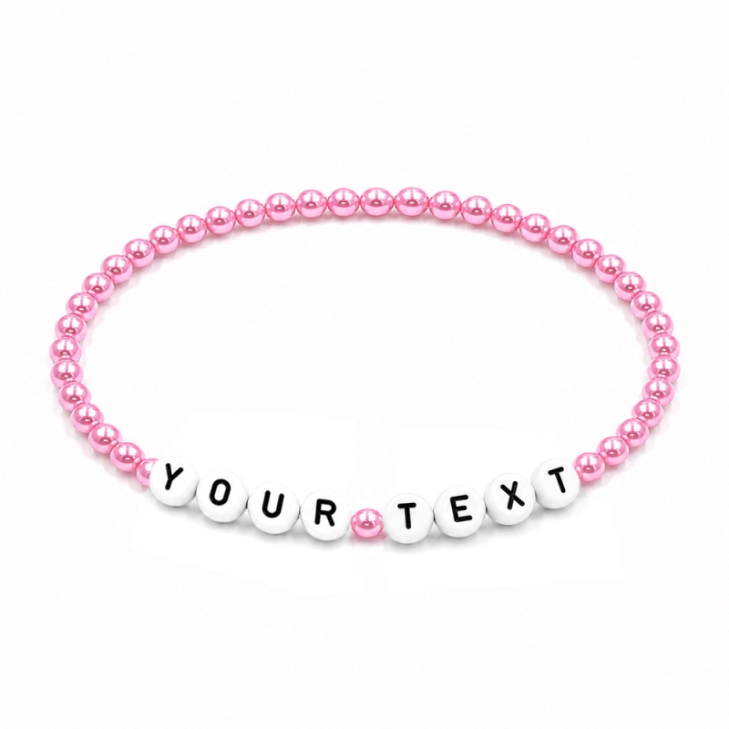 Pink Pearl personalised 4mm beaded bracelet with custom name lettering and a soft pearlescent pink finish