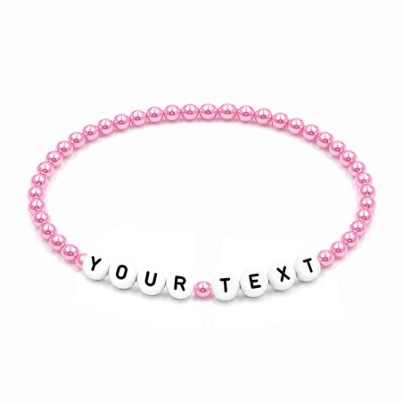 Pink Pearl personalised 4mm beaded bracelet with custom name lettering and a soft pearlescent pink finish