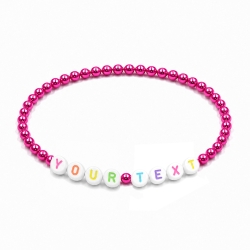 Fuchsia Pearl personalised 4mm beaded bracelet with custom name lettering and a vibrant pearlescent pink finish