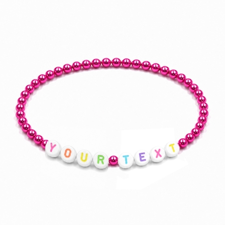 Fuchsia Pearl personalised 4mm beaded bracelet with custom name lettering and a vibrant pearlescent pink finish