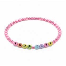 Raspberry Pearl personalised 4mm beaded bracelet with custom name lettering and a rich pearlescent raspberry pink finish