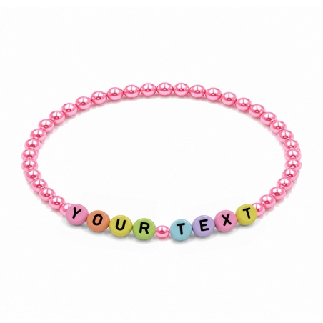 Raspberry Pearl personalised 4mm beaded bracelet with custom name lettering and a rich pearlescent raspberry pink finish
