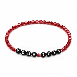 Red Pearl personalised 4mm beaded bracelet with custom name lettering and a rich red pearlescent finish