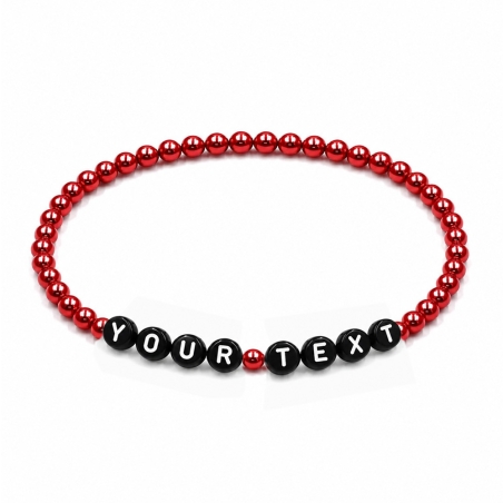 Red Pearl personalised 4mm beaded bracelet with custom name lettering and a rich red pearlescent finish