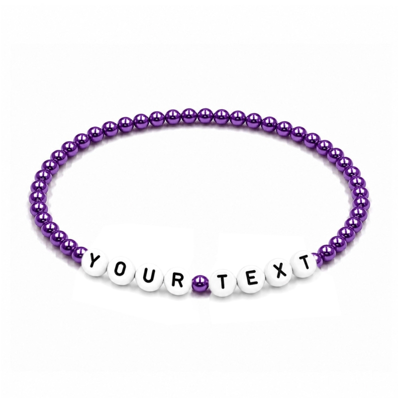 Purple Pearl personalised 4mm beaded bracelet with custom name lettering and a rich purple pearlescent finish