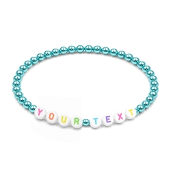 Aqua Pearl personalised 4mm beaded bracelet with custom name lettering and a fresh aqua pearlescent finish