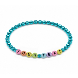 Turquoise Pearl personalised 4mm beaded bracelet with custom name lettering and a vibrant turquoise pearlescent finish