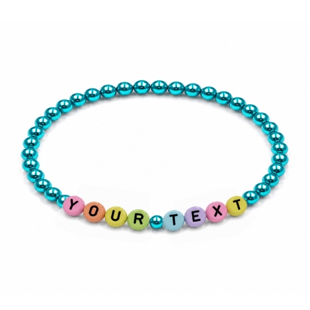Turquoise Pearl personalised 4mm beaded bracelet with custom name lettering and a vibrant turquoise pearlescent finish