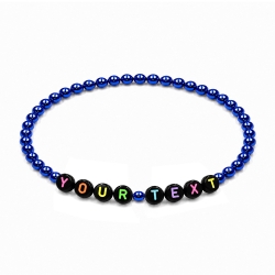 Royal Blue Pearl personalised 4mm beaded bracelet with custom name lettering and rich royal blue pearlescent beads