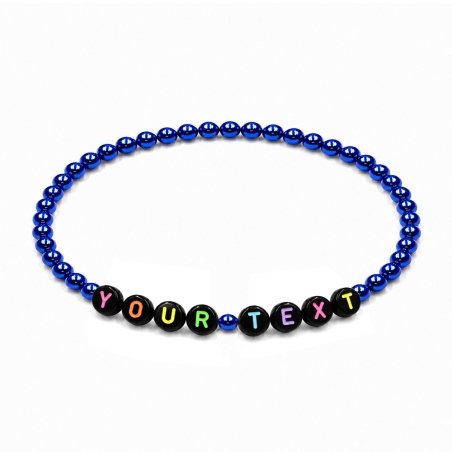 Royal Blue Pearl personalised 4mm beaded bracelet with custom name lettering and rich royal blue pearlescent beads