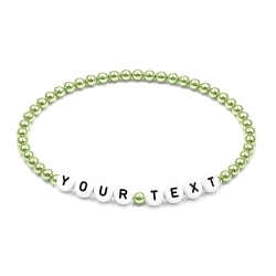 Light Green Pearl personalised 4mm beaded bracelet with custom name lettering and soft green pearlescent beads