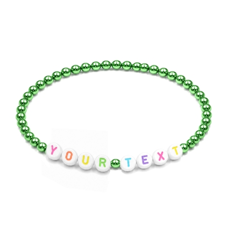 Green Pearl personalised 4mm beaded bracelet with custom name lettering and rich green pearlescent beads