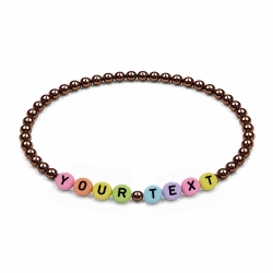 Chocolate Pearl personalised 4mm beaded bracelet with custom name lettering and warm chocolate-brown pearlescent beads