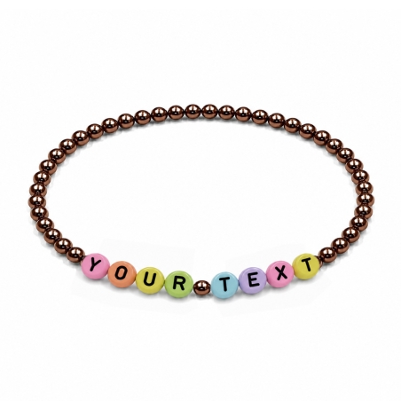 Chocolate Pearl personalised 4mm beaded bracelet with custom name lettering and warm chocolate-brown pearlescent beads