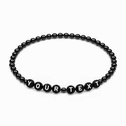 Black Pearl personalised 4mm beaded bracelet with custom name lettering and elegant black pearlescent beads