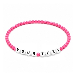 Flamingo Pink Shiny personalised 4mm beaded bracelet with custom name lettering and bright glossy pink acrylic beads