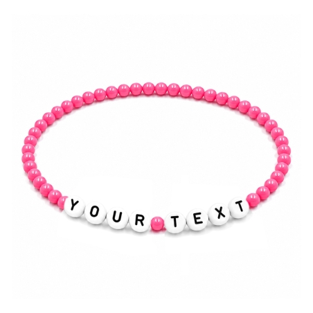 Flamingo Pink Shiny personalised 4mm beaded bracelet with custom name lettering and bright glossy pink acrylic beads