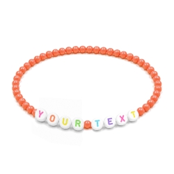Tangerine Shiny personalised 4mm beaded bracelet with custom name lettering and vibrant glossy orange acrylic beads