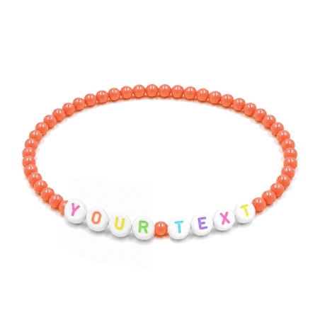 Tangerine Shiny personalised 4mm beaded bracelet with custom name lettering and vibrant glossy orange acrylic beads