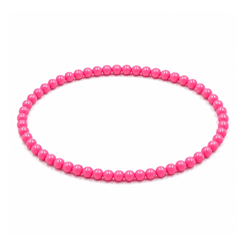Handcrafted Flamingo Pink Shiny 4mm beaded bracelet with glossy pink acrylic beads in a classic non-personalised design