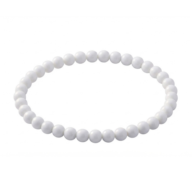 White 6mm Beaded Bracelet with Glossy White Acrylic Beads, Handmade Minimalist Jewellery