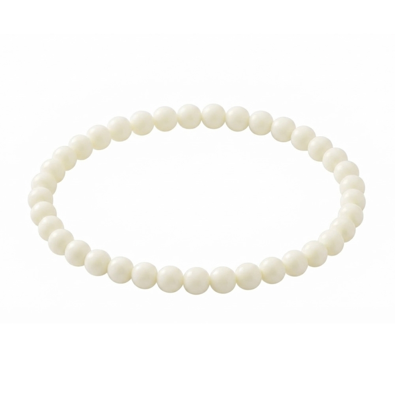 Cream 6mm Beaded Bracelet with Glossy Cream Acrylic Beads, Handmade Neutral Jewellery