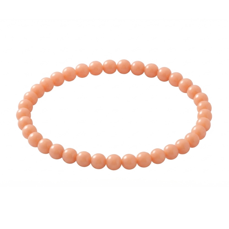 Peach 6mm Beaded Bracelet with Glossy Peach Acrylic Beads, Handmade Pastel Jewellery
