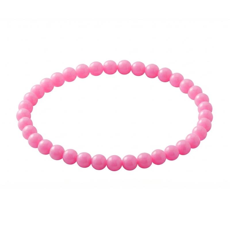 Pink 6mm Beaded Bracelet with Glossy Acrylic Beads, Handmade Bright Pink Jewellery