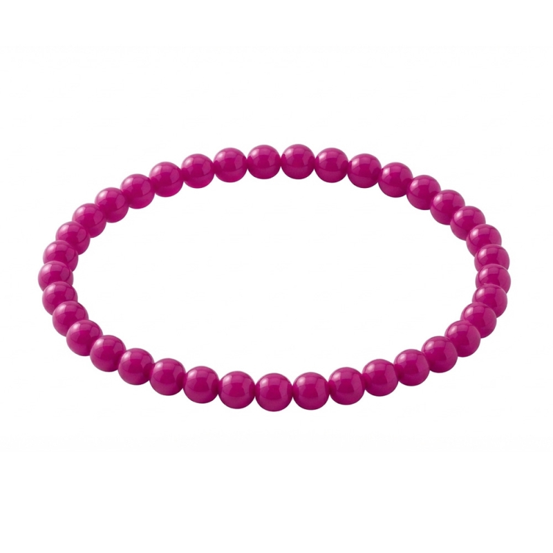 Fuchsia 6mm Beaded Bracelet with Glossy Acrylic Beads, Handmade Bright Pink Purple Jewellery