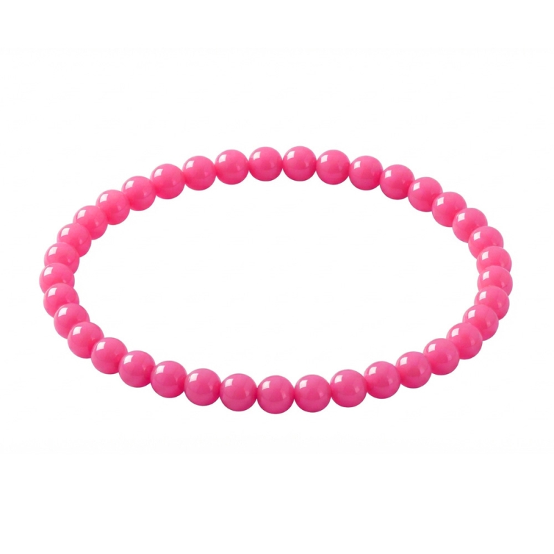 Raspberry 6mm Beaded Bracelet with Glossy Acrylic Beads, Handmade Berry Pink Jewellery